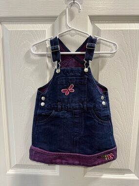 Y2K The Children's Place Denim Overall Dress with Purple Trim
